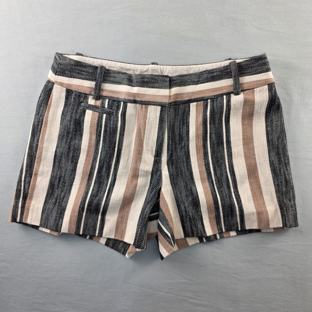 Ann Taylor Striped Woven Cotton Shorts size 2 Neutral Black Tan White 158-337983